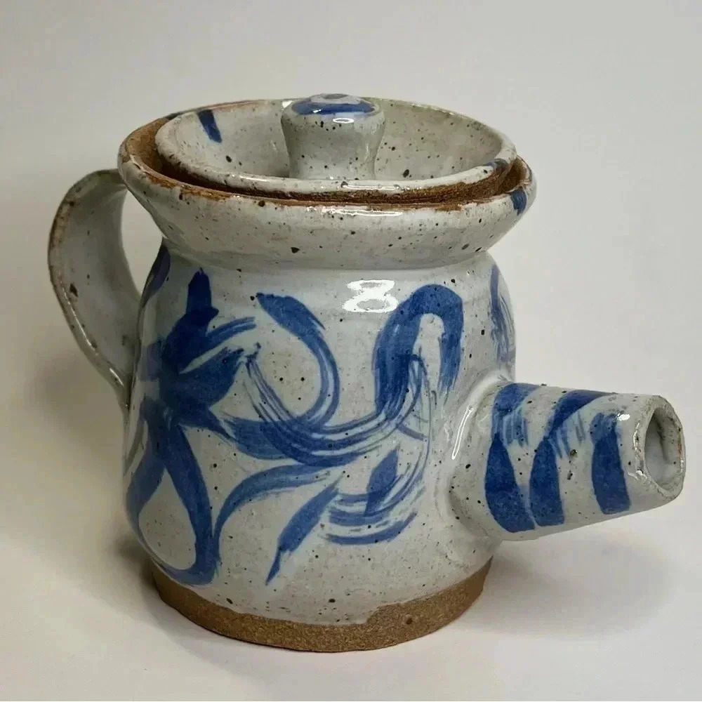 Studio Pottery Handmade Stoneware Teapot Blue Glaze Ceramics